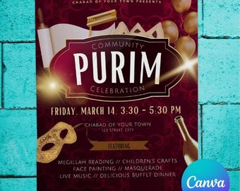 Purim Party Invite, Purim Invitation, Community Purim Party, Digital Download, Printable, Elegant and Royal