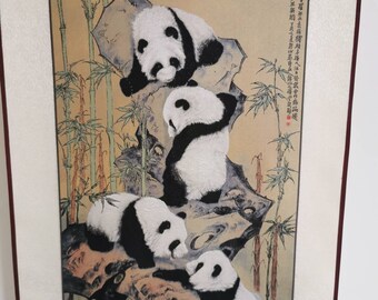4 Giant panda playing Shu embroidery scroll