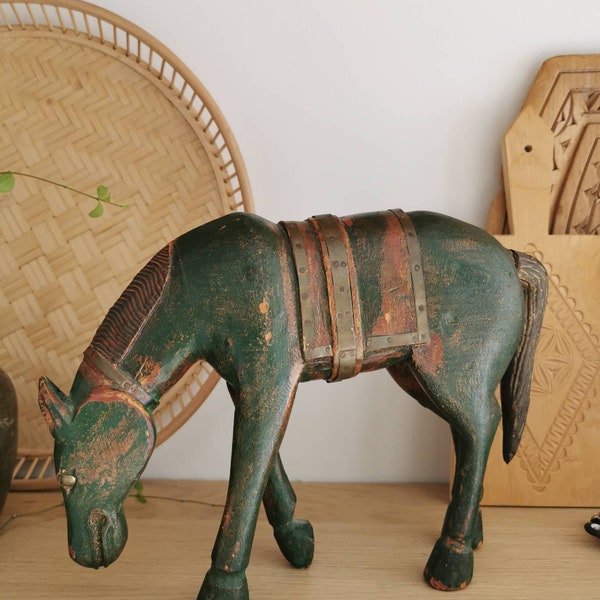 Wooden green vintage horse India