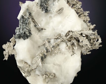 Native Silber Kristalle in weißer Calcit Matrix - Marokko