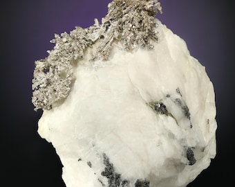 Dendritische Native Silber Kristalle in weißer Calcit Matrix - Marokko