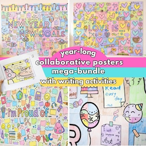 Collaborative Coloring Posters Bundle | Giant Coloring Pages for Classroom Bulletin Boards | Team Building Activities