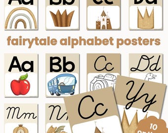 Fairytale Alphabet Posters | Printable ABC Classroom Decor and Bulletin Board Idea, Cursive and Lined