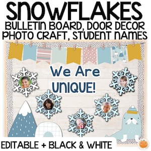 Snowflake Winter Bulletin Board & Classroom Decor Kit + Editable | Being Unique and Different Printables, Writing and Picture Activities