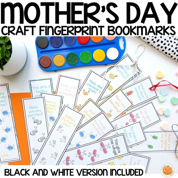 Mother's Day Craft - Fingerprint Bookmarks, Print-and-go Templates in Different Versions, Instant Download Mother's Day Gift