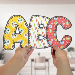 Letras del Día de los Muertos para títulos de tablones de anuncios, decoración de aulas y puertas, para usar en formato PDF, PowerPoint o plantilla de Canva, para imprimir