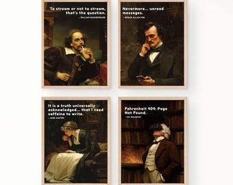 Funny Author Posters, Classic Literature Humor Wall Art, Middle School High School ELA Classroom Decor