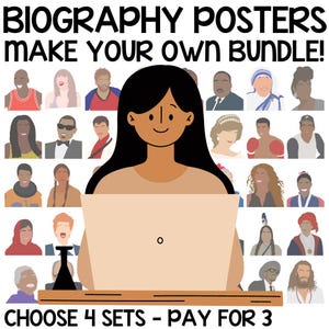 Biography Posters - Create your own Custom Bundle - Educational Classroom Decor with Influential People in History, Calm Neutral Decor