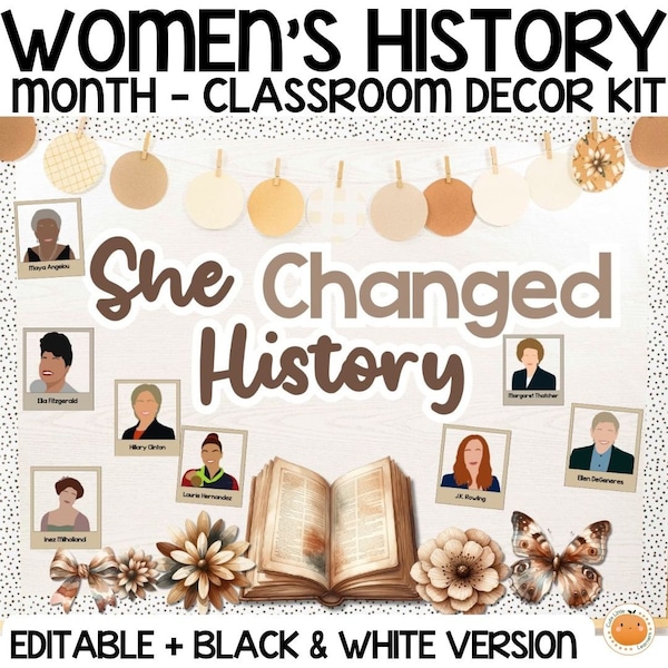 Women's History Month Bulletin Board & Interactive Classroom Decor + Editable Versions | Bunting, Borders, Printable Posters