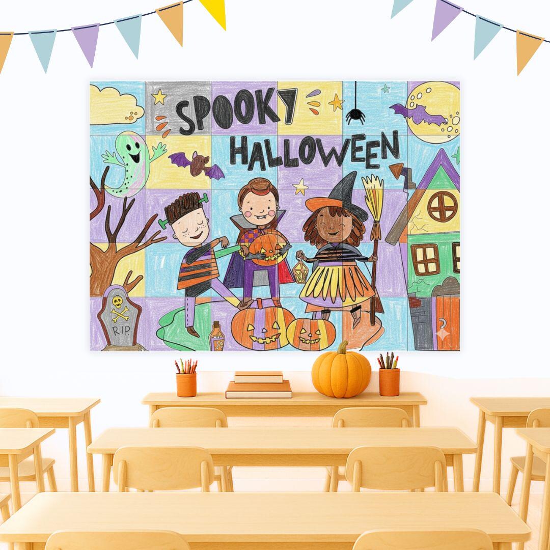 Halloween Collaborative Coloring Poster, October Art Project for Photo ...