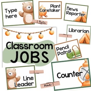 Anzeige für Camping-Klassenzimmer-Jobs, bearbeitbar, Pinnwand & Klassenzimmer-Dekor - Back to School und Klassenzimmer-Managment