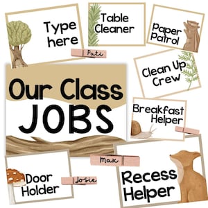 Woodland Friends Classroom Jobs-display, bewerkbaar prikbord en klasdecor - terug naar school en klasbeheer