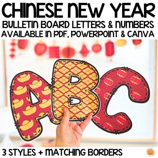 Chinese New Year Lettering for Bulletin Board Titles / Classroom Decor and Door Decor, Use in PDF, PowerPoint / Canva Template, Printable