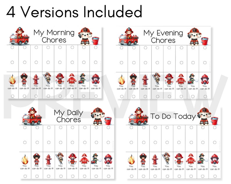 Printable Chore Charts Firefighters Themed, Editable Visual Schedule &amp; Chore Cards, Interactive ...