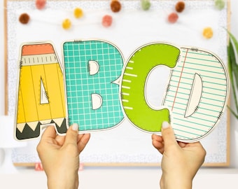 Back to School Letters & Numbers for Bulletin Board / Classroom and Door Decor, Editable - PowerPoint and Canva Template, Printable Decor