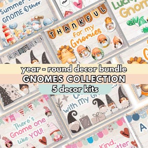 Gnomes Decor Kits Bundle, Year-Round Classroom Decor Bundle, Editable Bulletin Boards, Valentine&#39;s Day Classroom Decor Bundle