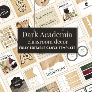 Dark Academia Classroom Decor Bundle for Middle School High School, Editable Canva Template