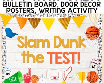 March Madness Testing Motivational Bulletin Board & Interactive Classroom Decor + Editable | Posters and Writing Prompts