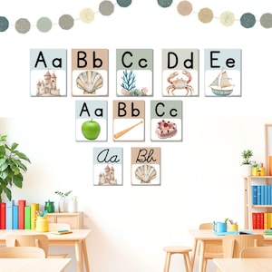 Marine Life Themed Alphabet Posters for Classroom Decor & Bulletin Board, Printable Large Format Posters for Classroom Use