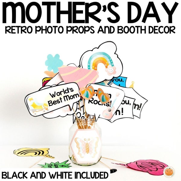 Groovy Retro Mother's Day Photo Props and Photo Booth Decor | Instant Download | Printable Photo Props