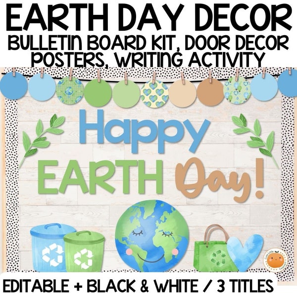 Earth Day Watercolor Bulletin Board & Classroom Decor + Editable Versions | Bunting, Borders, Printable Posters and Research Writing