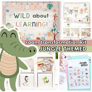 Jungle Safari Quick Classroom Make-over Kit, prikbord, klasdecoratie, motiverende posters, toetsvoorbereiding, gedempt klaslokaal