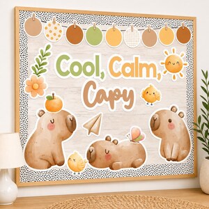 Capybara Klassenzimmer Dekor Kit | Bearbeitbares Bulletin Board Set mit Postern, Wimpelketten & Namensschildern