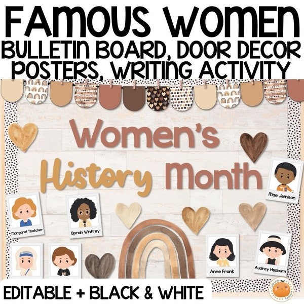 Women's History Month Bulletin Board & Interactive Classroom Decor + Editable Versions | Bunting, Printable Posters, Writing Prompts
