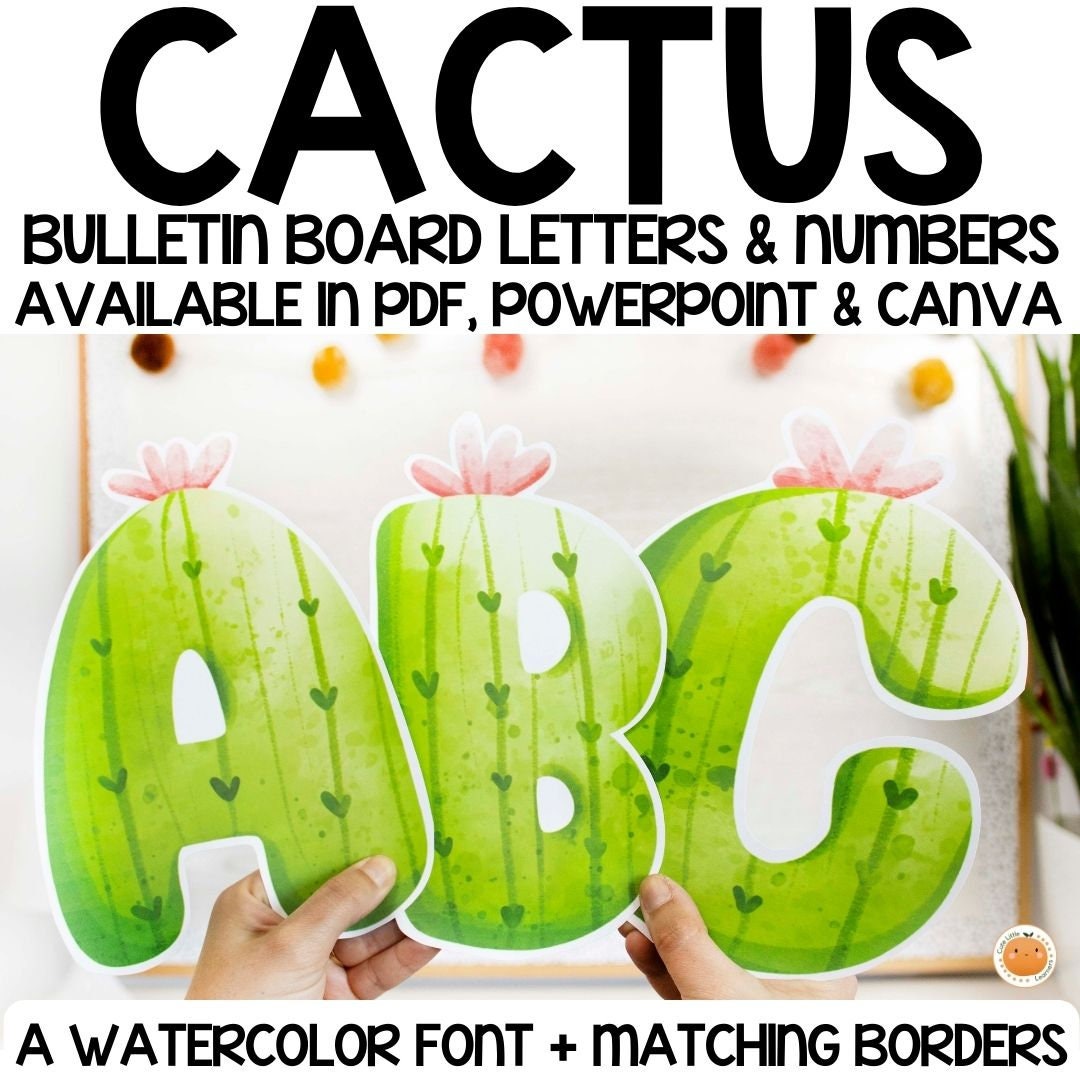 Cactus Letters and Numbers | Editable Bulletin Board and Door Titles ...