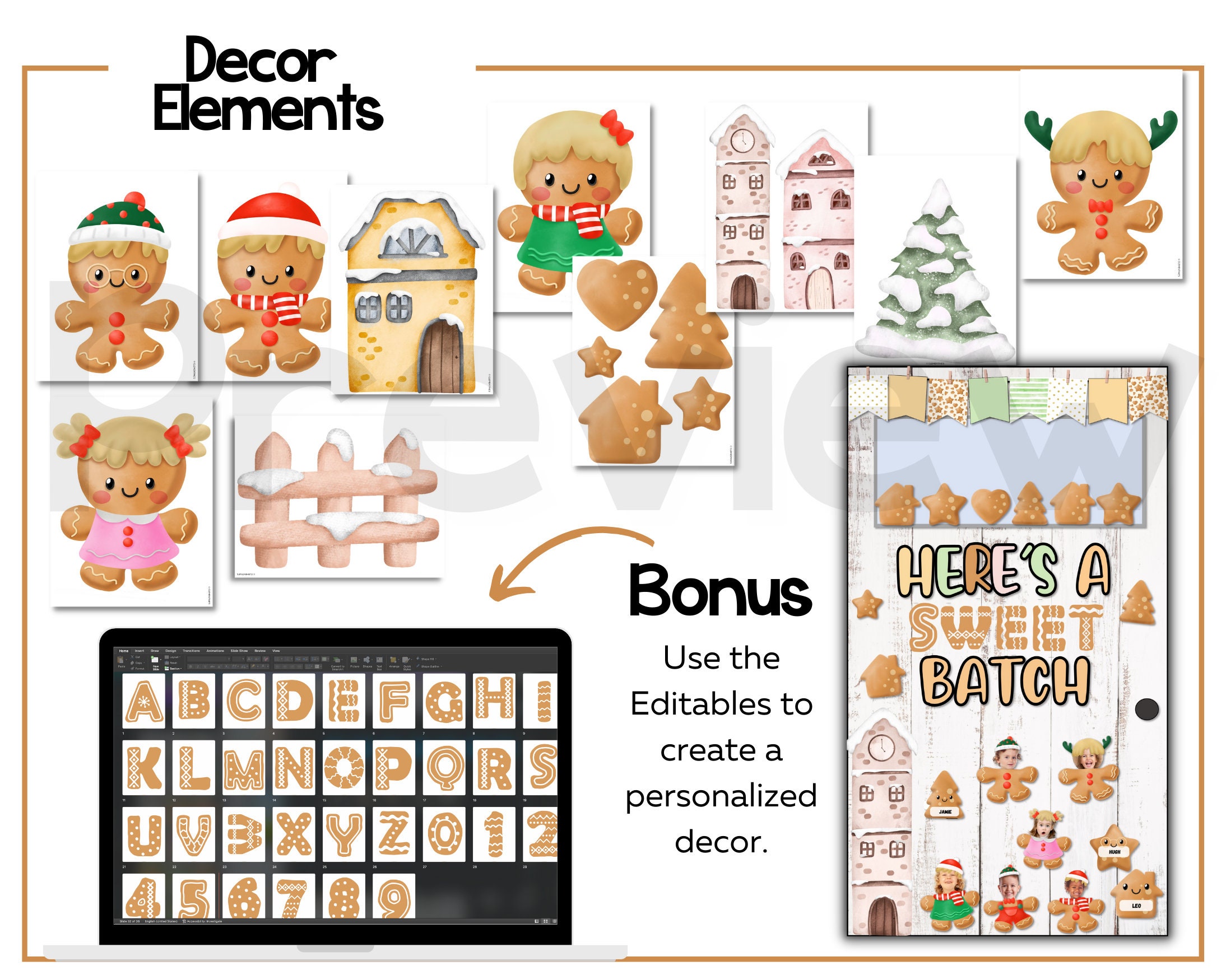 Gingerbread Bulletin Board, Christmas Student Photo Classroom Decor ...