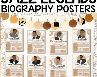 Jazz Musicians Biography Posters for Bulletin Board, Jazz Musicians Printable Classroom Decor, Jazz Decor & Music Room Decor