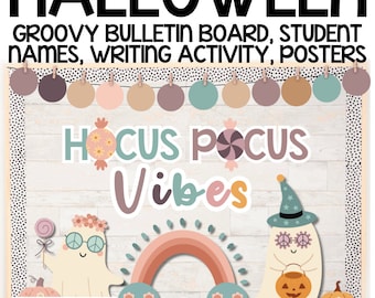 Groovy Halloween Ghosts Classroom Decor - Retro Bulletin Board, Door Decor, Writing Prompts, Bunting, Borders and Growth Mindset Posters