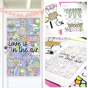 Valentine&#39;s Day Coloring Collaborative Poster for Kids to use as Door Decor - Print and Go Classroom or Homeschooling Resource