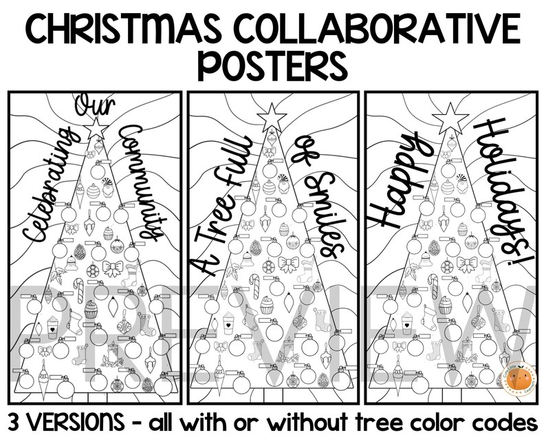 Festive Collaborative Poster: Printable Christmas Color-by-code for ...