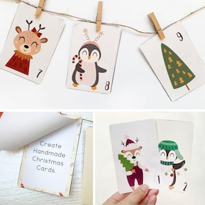 Afdrukbare adventskalenderkaarten - thema schattige winterdieren - aftellen voor december en kerst