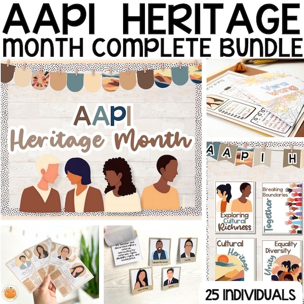 AAPI Heritage Month BUNDLE - Biography & Quotes Posters, Research Activities  for Bulletin Boards and Classroom Decor