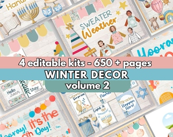Winter Classroom Decor Bundle | Editable Bulletin Board Kits - Hanukkah and Valentine’s Day