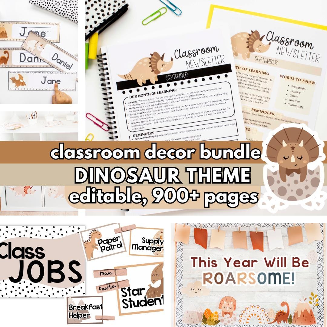 Dinosaur Classroom Decor Bundle | Editable Preschool & Elementary ...
