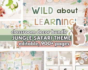 Jungle Classroom Decor Bundle, Editable Bulletin Board Idea, Back to School Safari Theme