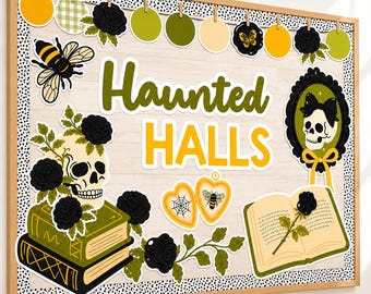 Tablero de anuncios de Halloween de estilo Dark Academia / Decoración gótica para el aula / Escuela secundaria y preparatoria bilingüe
