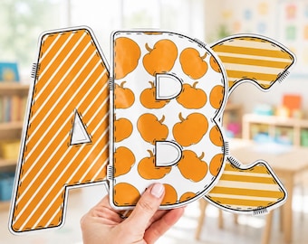 Pumpkin Bulletin Board Letters | Printable Fall Alphabet, Thanksgiving Classroom Decor, Editable Canva PowerPoint Templates