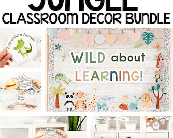 Jungle Safari Editable Classroom Decor Bundle, Bulletin Boards, Back to School Open House & Meet the Teacher Kits