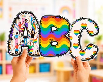 Pride Bulletin Board Letters and Numbers | LGBTQIA Classroom Door Decor Editable Canva PowerPoint