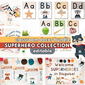 Pacchetto di decorazioni per aule di supereroi, idee per bacheche modificabili, kit per incontrare gli insegnanti per il ritorno a scuola, newsletter, pacchetto tematico di diapositive giornaliere