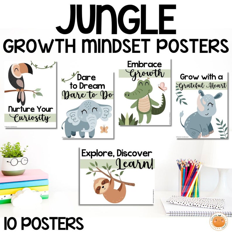 Jungle Safari Growth Mindset Posters - Motivational Notes, Social ...