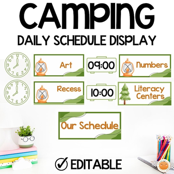 Classroom Schedule Display Set - Camping, Printable Classroom Decor, Back to School, Instant Download