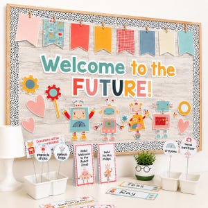 Robot Classroom Decor, Back to School & Open House Kit, Editable Bulletin Board, Door Decor