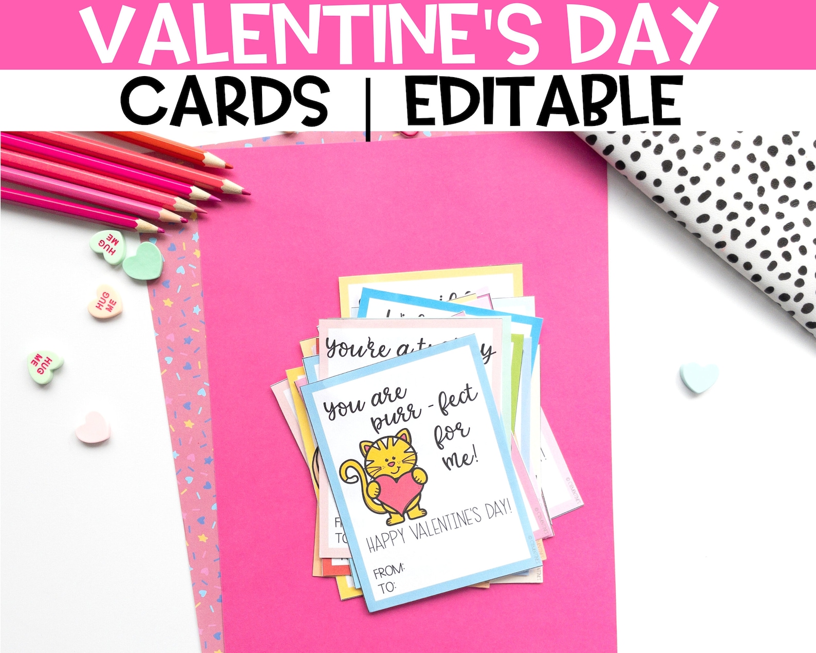 Printable Valentine's Day Cards for Kids Digital and Printable Editable Template Included ...