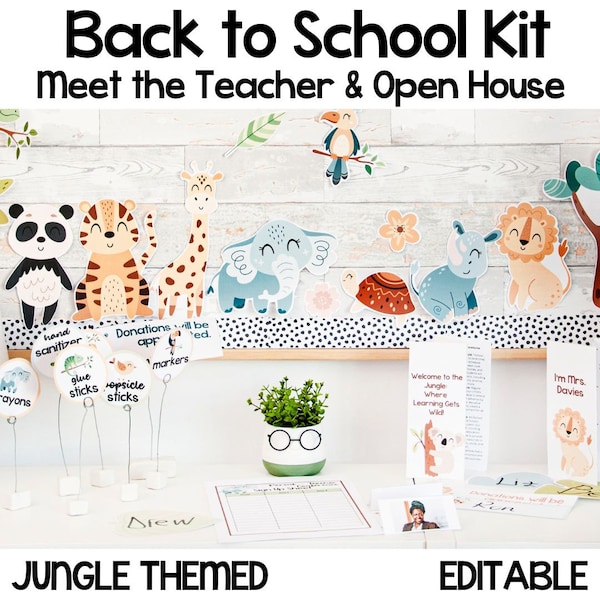 Jungle Back to School, Open House & Meet the Teacher Kit, Welcome Bulletin Board and Door Decor