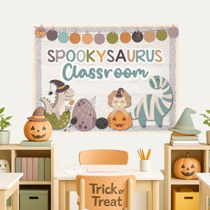 Cute Halloween Dinosaurs Classroom Decor - Bulletin Board, Door Decor, Writing Prompts, Bunting, Borders and Growth Mindset Posters
